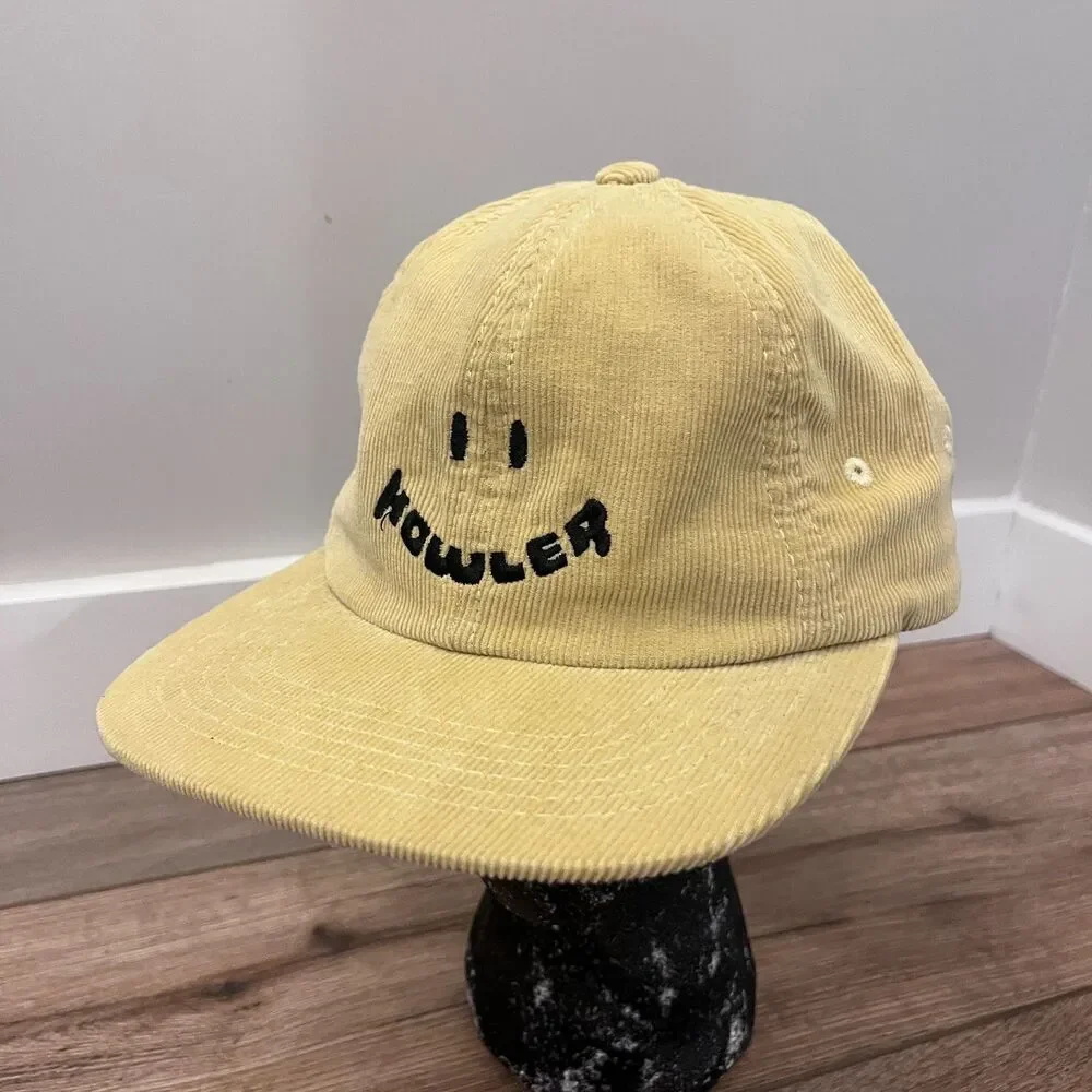 Howler Bros Smiles Yellow Smiley Face Corduroy Strapback Hat One Size Adjustable